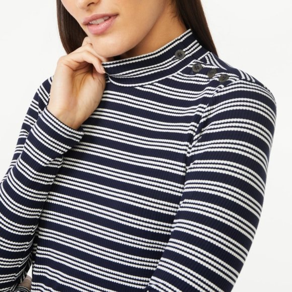 FREE ASSEMBLY Women's Button Shoulder Mock Neck Ribbed Top with Long Sleeves - Picture 2 of 5